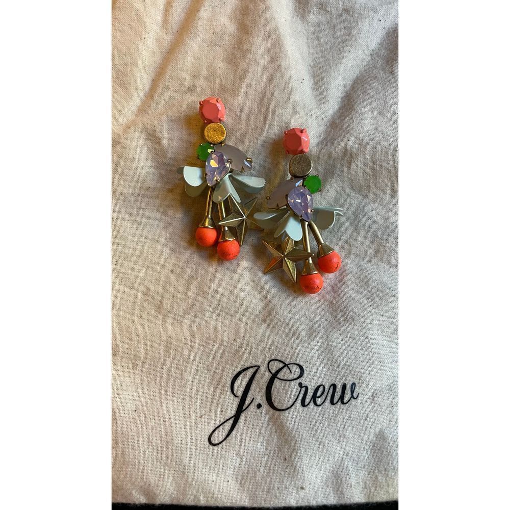J‎ Crew midsummer earrings neon coral star opal crystal iridescent blue floral